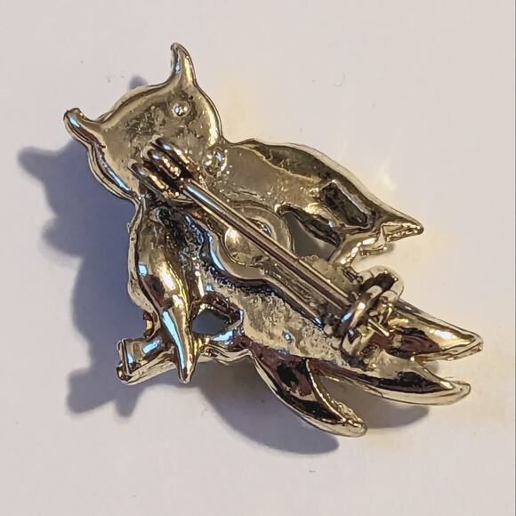 Vintage Tiny Owl Peking Cabochon Belly Glam Ruby Red Rhinestone Pin Brooch - Picture 3 of 4